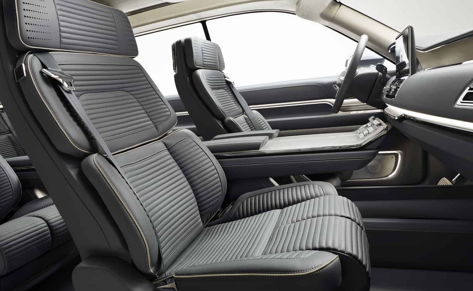 Six Lincoln Perfect Position seats adjust 30 ways to best support occupants different body types including independent thigh extensions.